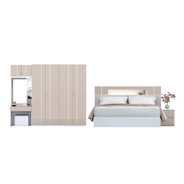 ชุดห้องนอน 5 ฟุต WISDOM DESIGN FURNITURE รุ่น NOBLE สีขาว/กลอสซี่เบจ_0